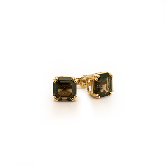 Vintage Smoky Topaz + 9ct Yellow Gold Earrings