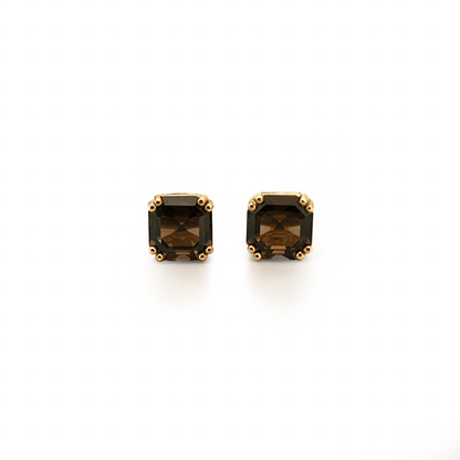 Vintage Smoky Topaz + 9ct Yellow Gold Earrings