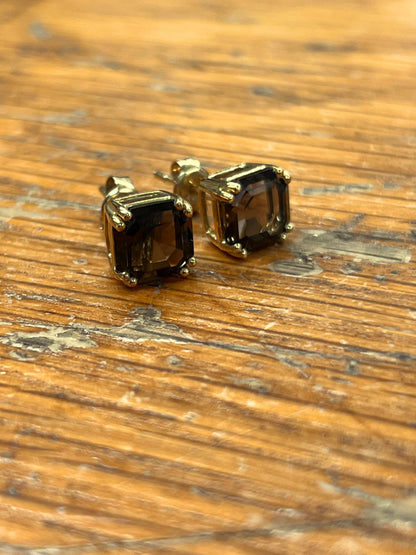 Vintage Smoky Topaz + 9ct Yellow Gold Earrings