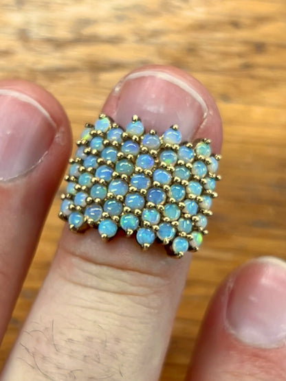 Vintage Opal + 9ct Yellow Gold Pave Ring - Sz. 5.25