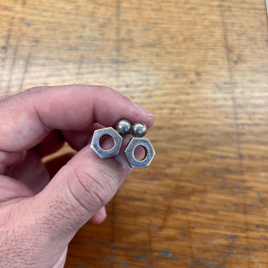 Vintage + Sterling Silver Hex Drop Earrings