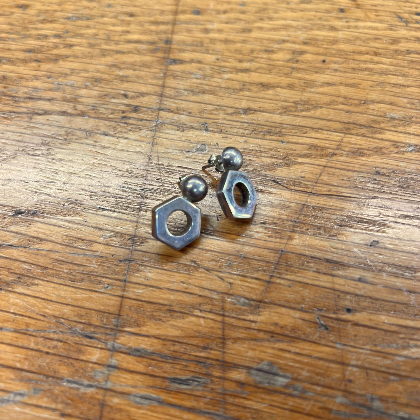 Vintage + Sterling Silver Hex Drop Earrings