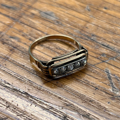 Antique Art Deco 5 Diamond + 14k Yellow Gold Ring - Sz. 6.5
