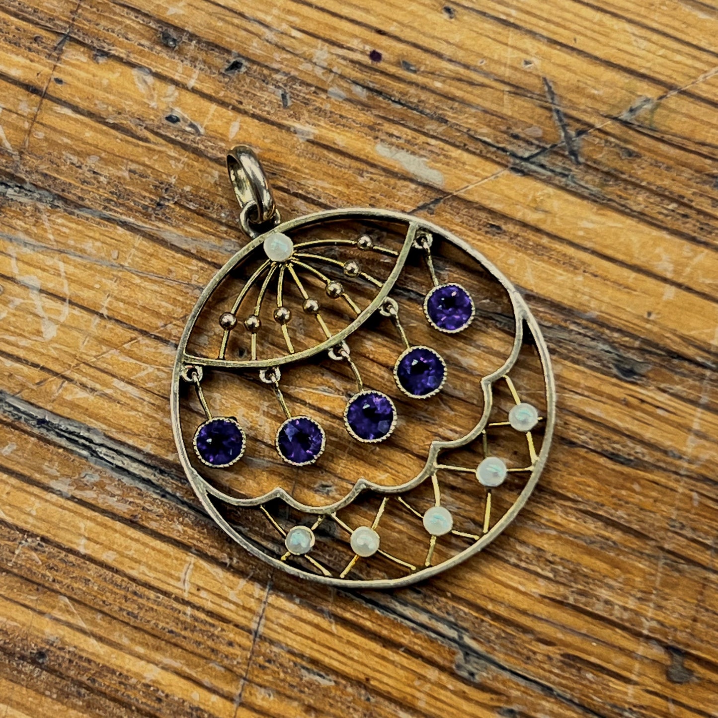Antique Victorian Amethyst + Pearl + 15ct Rose Gold Pendant