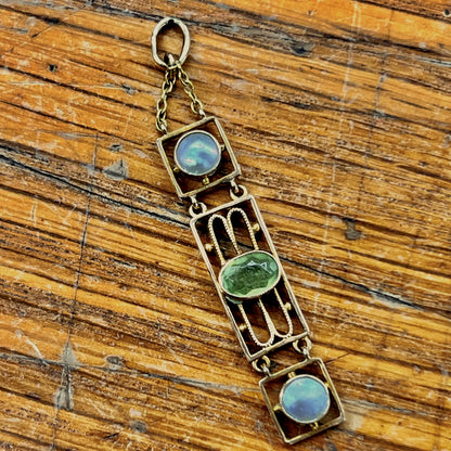 Antique Arts & Crafts Peridot + Pearl + 15ct Rose Gold Pendant