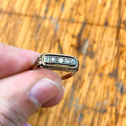 Antique Art Deco 5 Diamond + 14k Yellow Gold Ring - Sz. 6.5