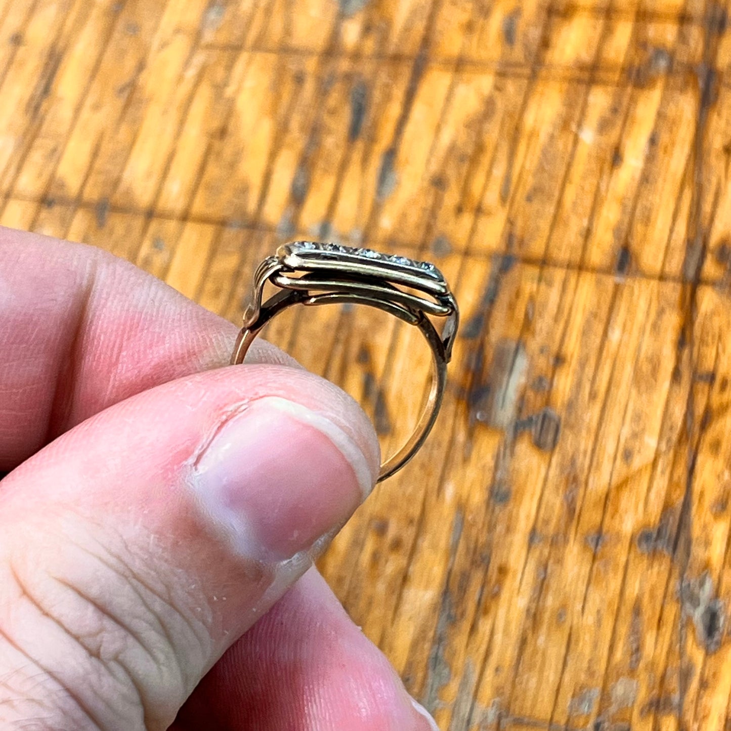 Antique Art Deco 5 Diamond + 14k Yellow Gold Ring - Sz. 6.5