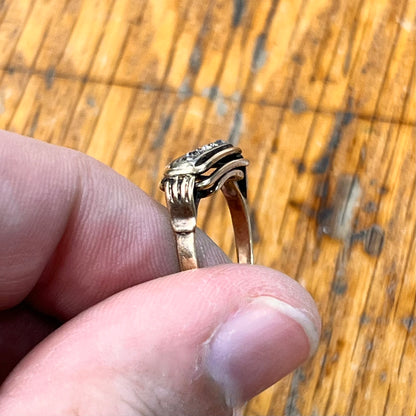 Antique Art Deco 5 Diamond + 14k Yellow Gold Ring - Sz. 6.5