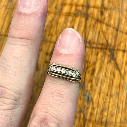Antique Art Deco 5 Diamond + 14k Yellow Gold Ring - Sz. 6.5