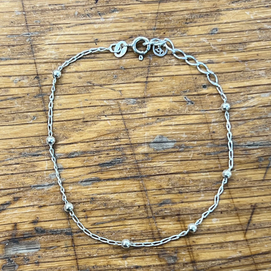 Vintage Sterling Silver Station Bracelet - 6"/7"L