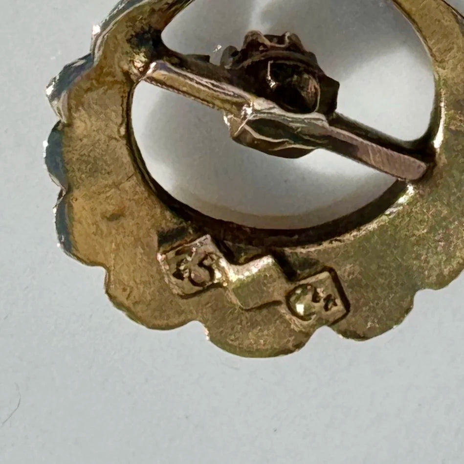 Antique Victorian Pearl + Diamond + Silver + 15ct Yellow Gold Crescent Moon Charm