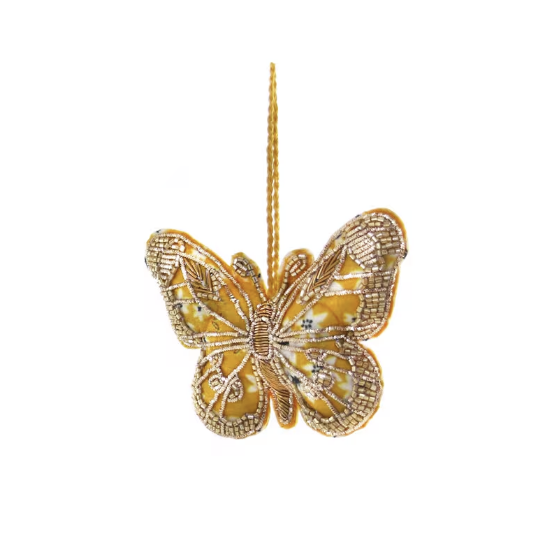 TINSEL PAPILLON ORNAMENT - GOLD