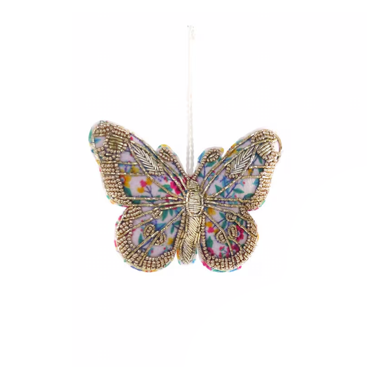 TINSEL PAPILLON ORNAMENT - SILVER