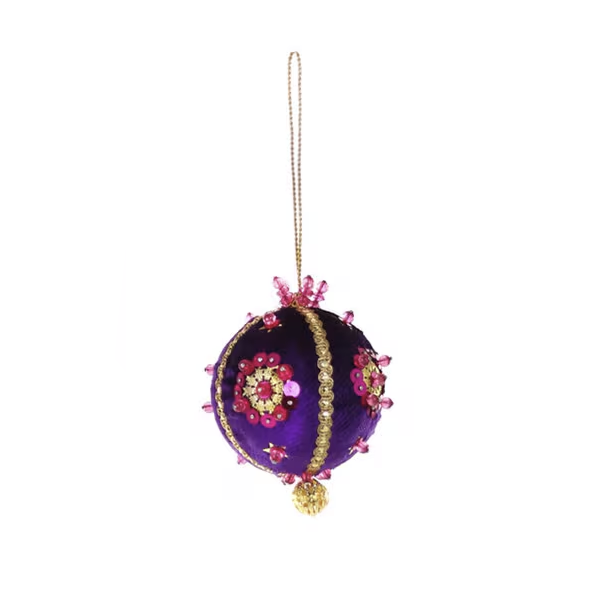 SMALL BEADED + SEQUINED BAUBLE ORNAMENT - PURPLE