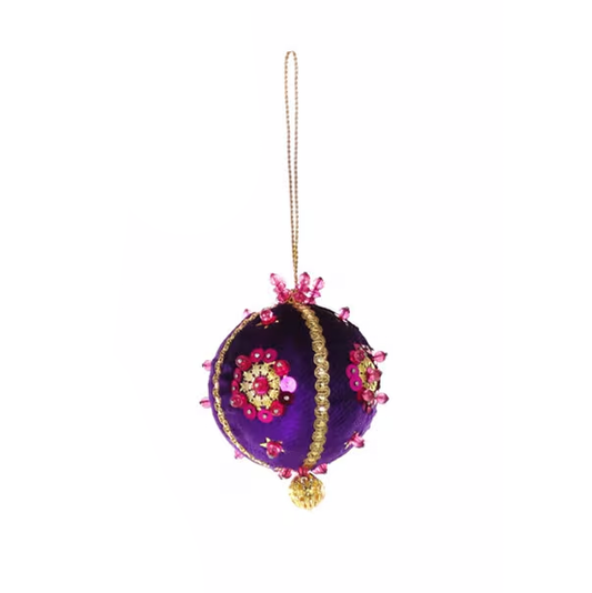 SMALL BEADED + SEQUINED BAUBLE ORNAMENT - PURPLE