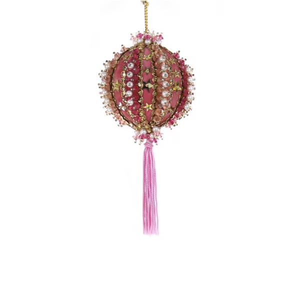 SMALL BEADED + SEQUINED BAUBLE ORNAMENT - CORAL
