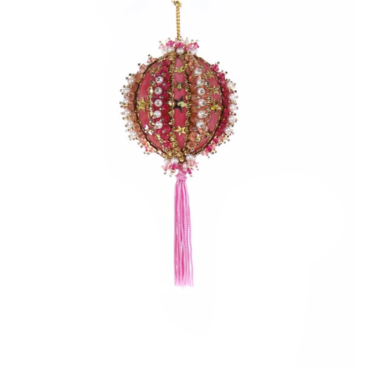 SMALL BEADED + SEQUINED BAUBLE ORNAMENT - CORAL