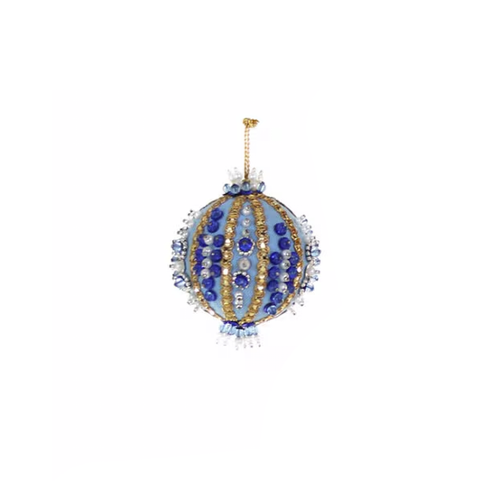 SMALL BEADED + SEQUINED BAUBLE ORNAMENT - LIGHT BLUE