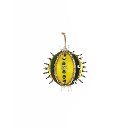 SMALL BEADED + SEQUINED BAUBLE ORNAMENT - YELLOW
