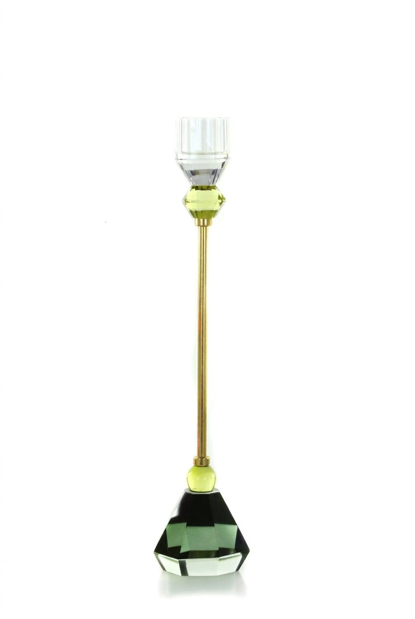 CUT GLASS SPINDLE CANDLESTICK - LIME + EMERALD