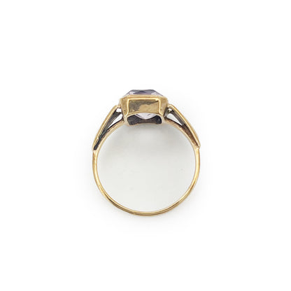 Vintage Art Deco Rose de France Amethyst + 9ct Yellow Gold Ring - Sz. 7