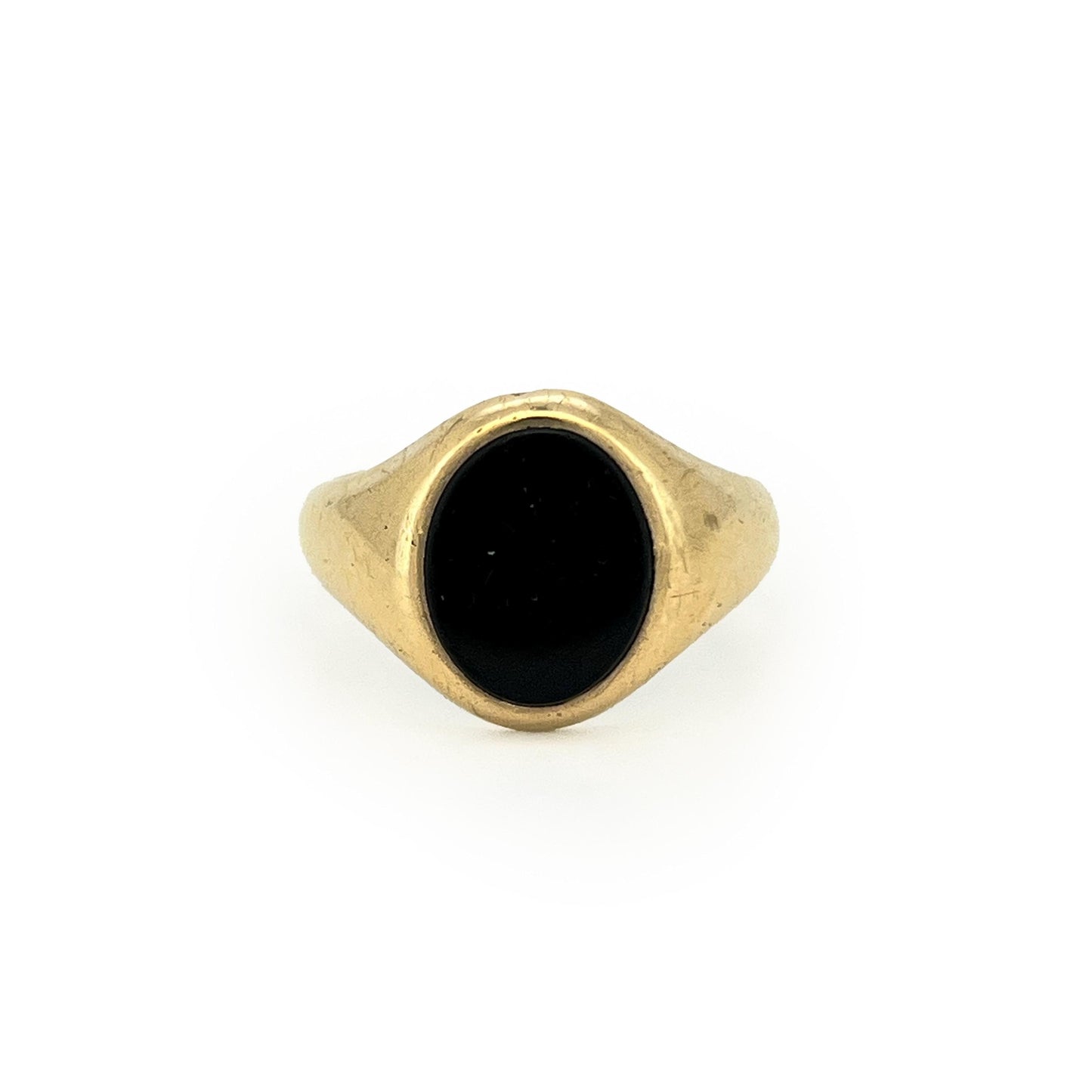 Vintage Black Onyx + 9ct Yellow Gold Smoothie Signet Ring - Sz. 7
