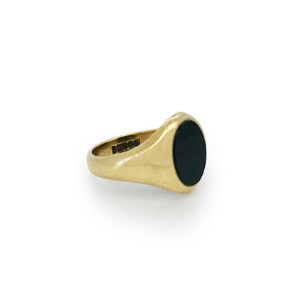 Vintage Black Onyx + 9ct Yellow Gold Smoothie Signet Ring - Sz. 7
