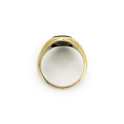 Vintage Black Onyx + 9ct Yellow Gold Smoothie Signet Ring - Sz. 7