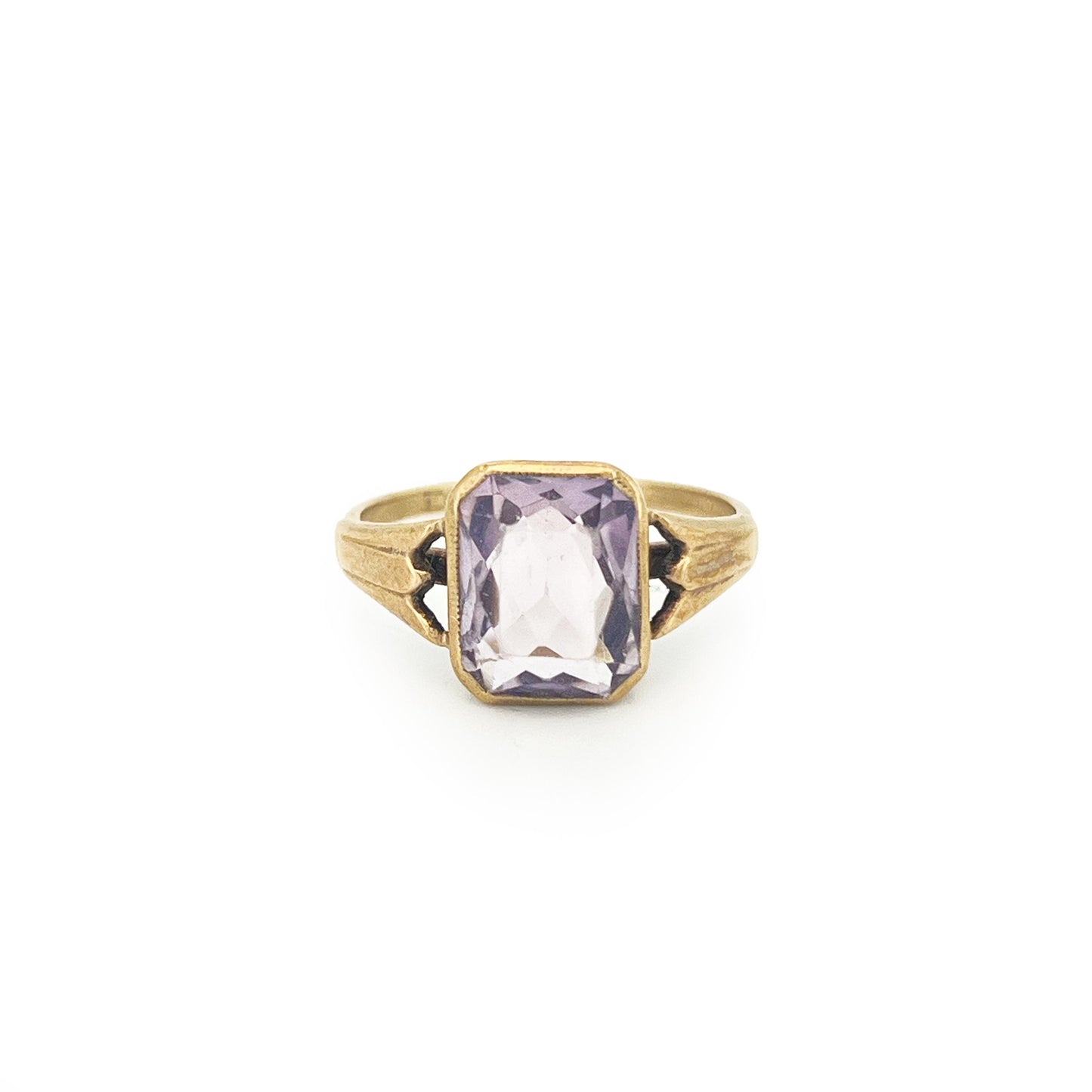 Vintage Art Deco Rose de France Amethyst + 9ct Yellow Gold Ring - Sz. 7