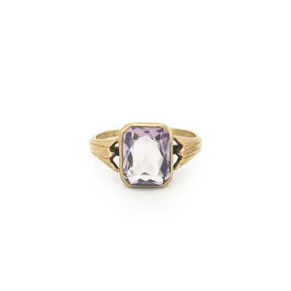 Vintage Art Deco Rose de France Amethyst + 9ct Yellow Gold Ring - Sz. 7