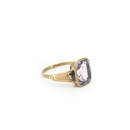 Vintage Art Deco Rose de France Amethyst + 9ct Yellow Gold Ring - Sz. 7