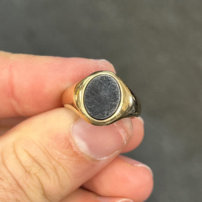 Vintage Black Onyx + 9ct Yellow Gold Smoothie Signet Ring - Sz. 7