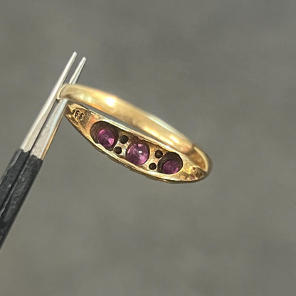 Vintage Pink Sapphire + Diamond + 9ct Yellow Gold Ring - Sz. 9.75