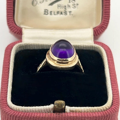 Vintage Amethyst + 9ct Yellow Gold Cabochon Ring - Sz. 4.75