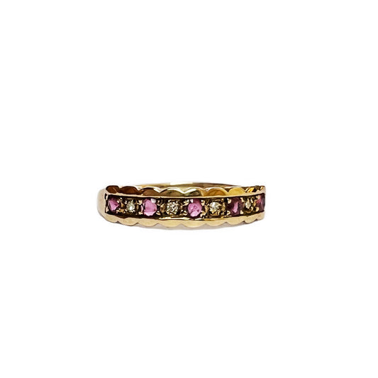 Vintage 9k Gold Diamond + Ruby Cloud Ring - Size 6.5