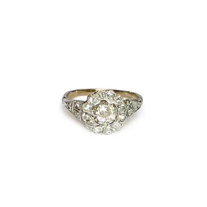Antique Edwardian Old European Cut Diamond + 18k White Gold Daisy Ring - Size 6.25