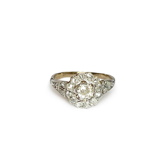 Antique 18k Gold Edwardian Diamond Daisy Ring - Size 6.25