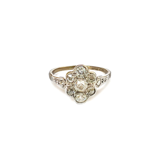 Antique 18k Gold Edwardian Diamond Daisy Ring - Size 8.5
