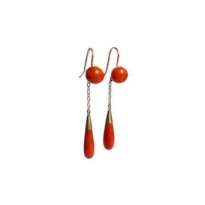 Antique Victorian 9k Gold + Coral Drop Earrings