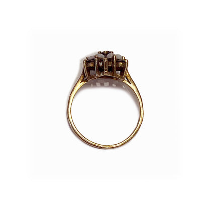 Vintage 9k Garnet + Opal Cluster Ring - Size 7