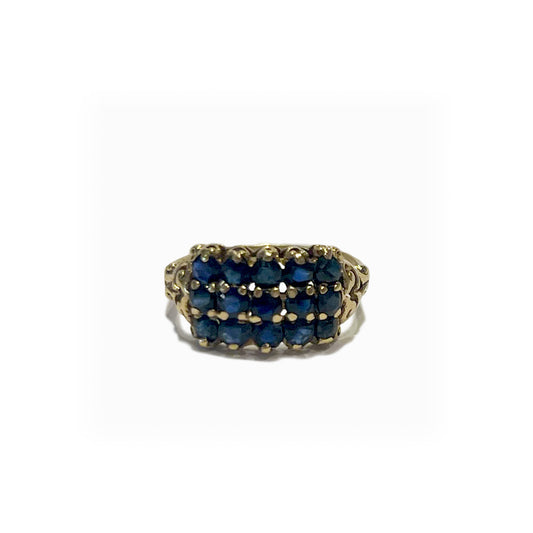 Vintage 9k Blue Sapphire Cluster Ring - Size 5.25
