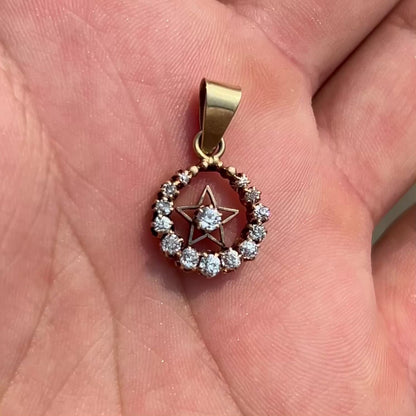 Antique Diamond + 14k Yellow Gold Celestial Pendant