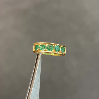 Vintage Emerald + 18ct Yellow Gold Five Stone Ring - Sz. 6