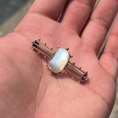 Antique Edwardian Moonstone + 14k Yellow Gold Brooch