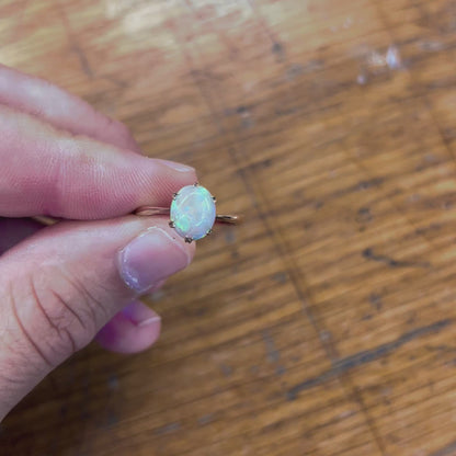 Vintage Opal Cabochon + 9ct Rose Gold Ring - Sz. 7