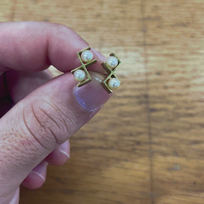 Vintage Pearl + 9ct Yellow Gold Mod Earrings