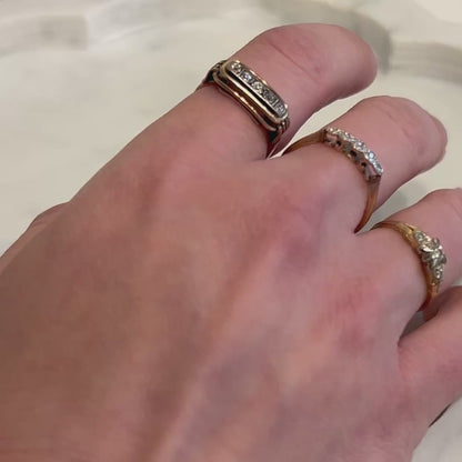 Vintage Diamond + 9ct Yellow Gold + Platinum Five Stone Ring - Sz. 7.25