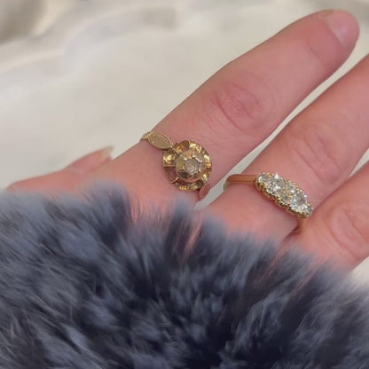 Antique Edwardian Diamond + 18k Yellow Gold Ring - Size 7.5