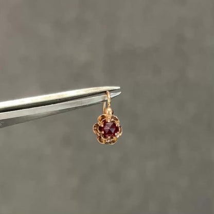 Antique Art Nouveau Garnet + 14ct Rose Gold Floral Dormeuse Earrings