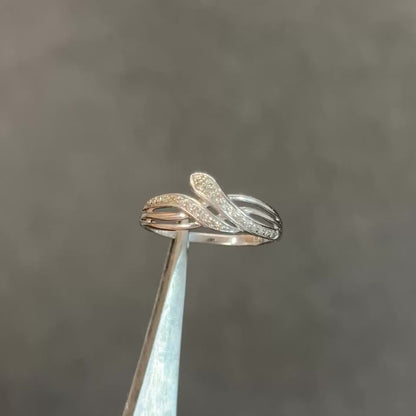 Vintage Diamond + 9ct White Gold Snake Ring - Sz. 8